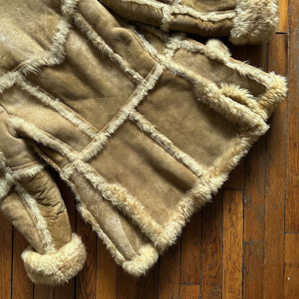 Vtg 70s Shearling Milano Lambskin Sheepskin Patchwork Coat Women 34 S Beige Tan - Picture 12 of 12